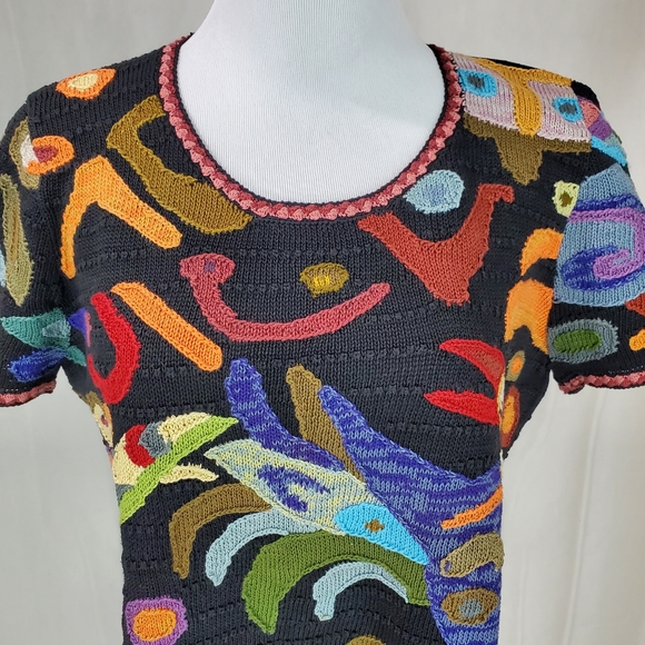 Peruvian Connection Sz S Fiber Rich Birds Fish Art-To-Wear Round Luxury Sweater - Picture 6 of 12